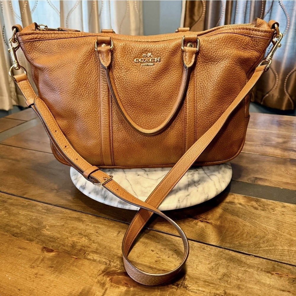 Coach Central Satchel F55662 Saddle Brown Pebbled Leather 14x9x5" Bag $395 MSRP! - Picture 2 of 16